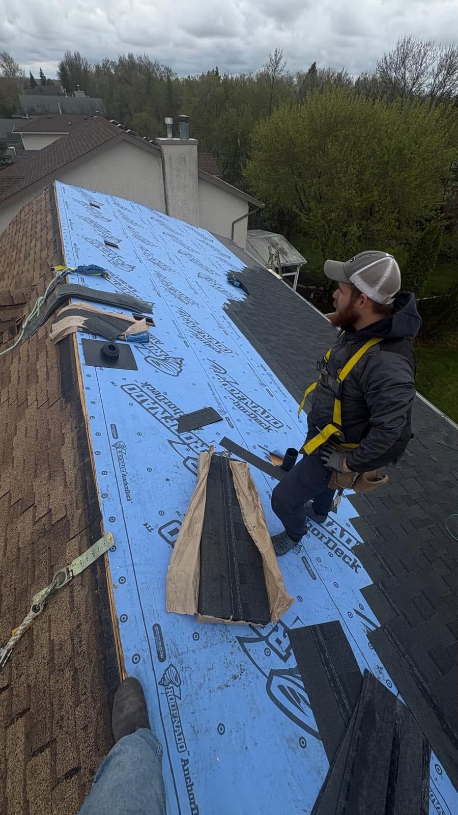 Ice & water shield membrane going down during installation